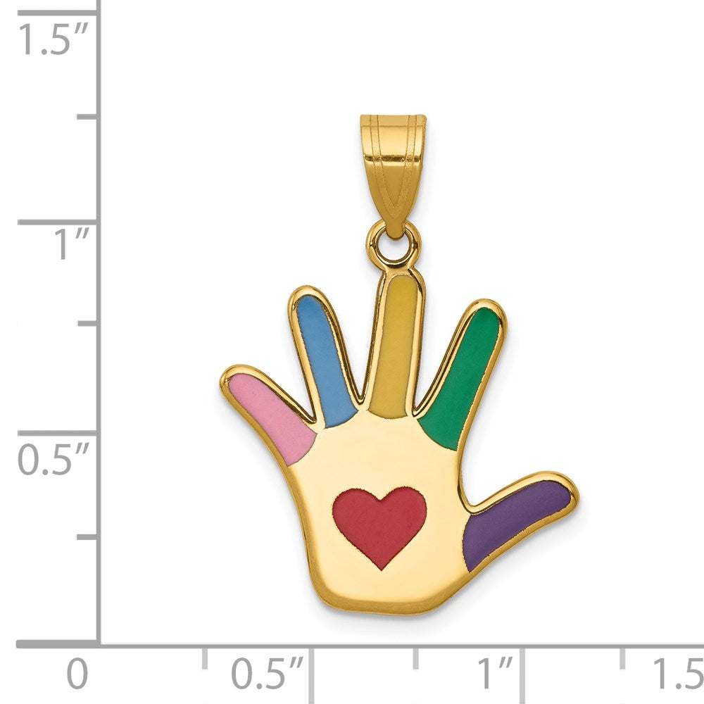 14K Gold Colorful Enameled Autism Awareness Heart Handprint Necklace Pendant - Charlie & Co. Jewelry