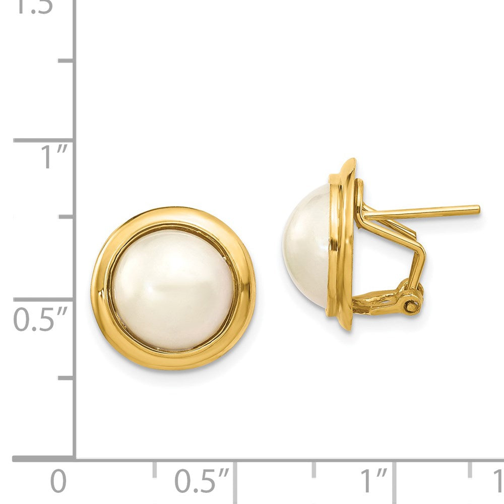 Gold 10-11mm White Freshwater Cultured Mabe Pearl Omega Back Earrings - Model XMP85 - Charlie & Co. Jewelry