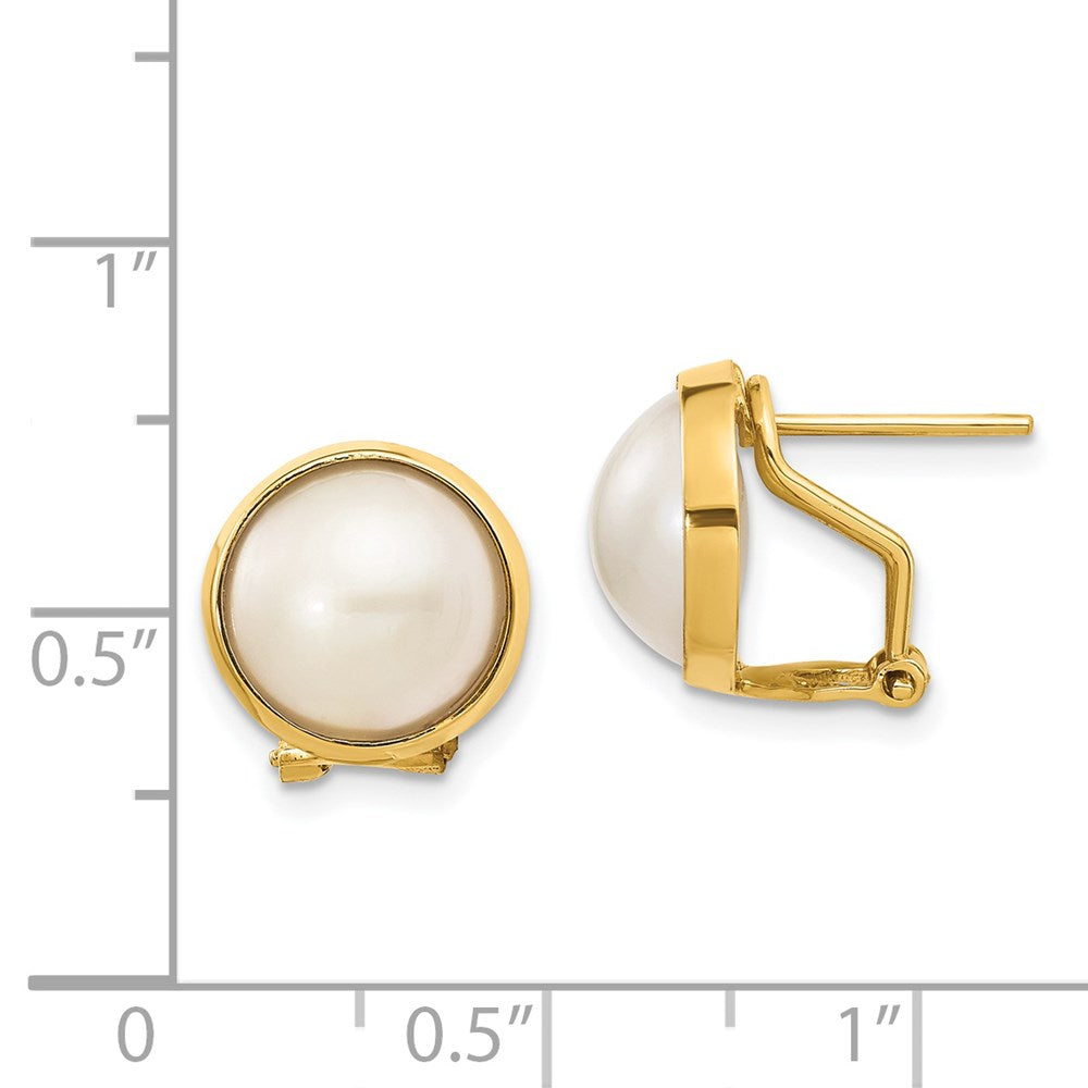 Gold 10-11mm White Freshwater Cultured Mabe Pearl Omega Back Earrings - Model XMP86 - Charlie & Co. Jewelry