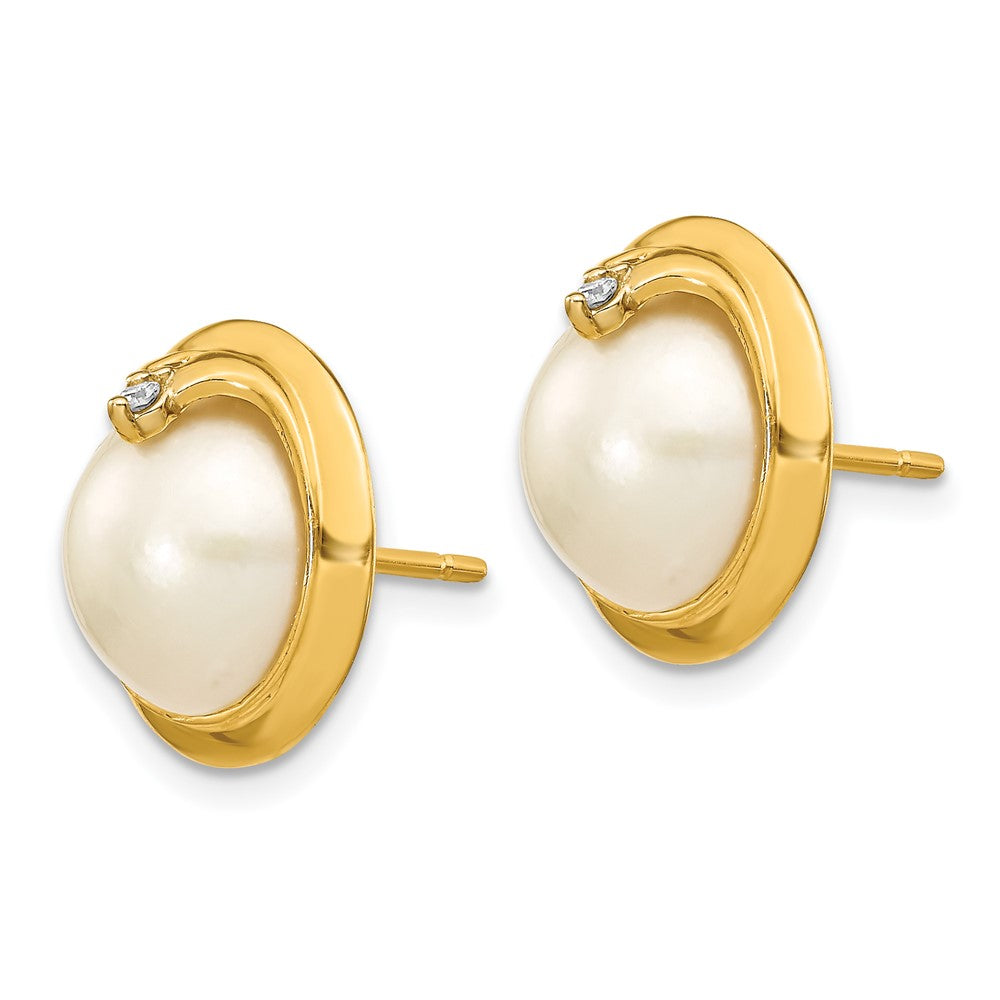 Gold 10-12mm Cultured Mabe Pearl and Diamond Earrings - Model XMP90 - Charlie & Co. Jewelry