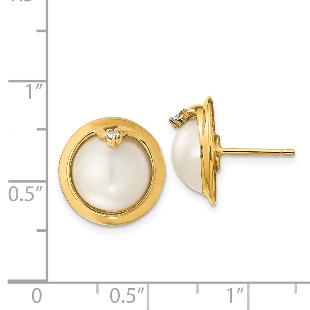 Gold 10-12mm Cultured Mabe Pearl and Diamond Earrings - Model XMP90 - Charlie & Co. Jewelry