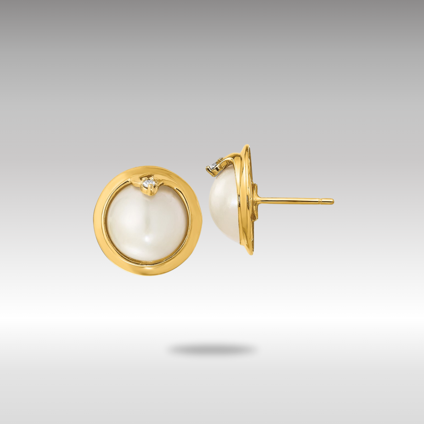 Gold 10-12mm Cultured Mabe Pearl and Diamond Earrings - Model XMP90 - Charlie & Co. Jewelry