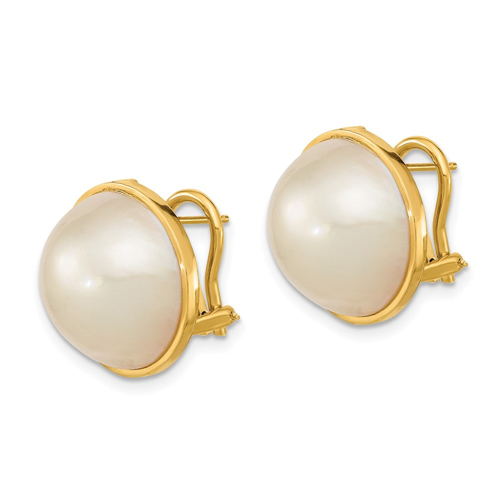 Gold 14-15mm White Mabe Saltwater Cultured Pearl Omega Back Earrings - Model XMP98 - Charlie & Co. Jewelry