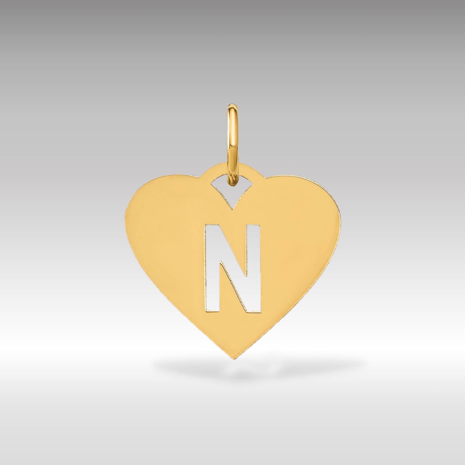 14K Gold Heart Pendant with Letter 'N' - Charlie & Co. Jewelry