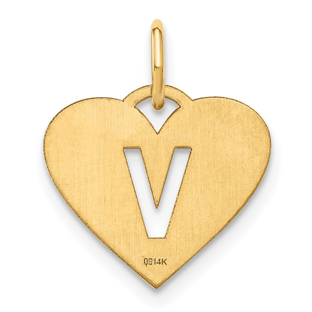 14K Gold Heart Pendant with Letter 'V' - Charlie & Co. Jewelry