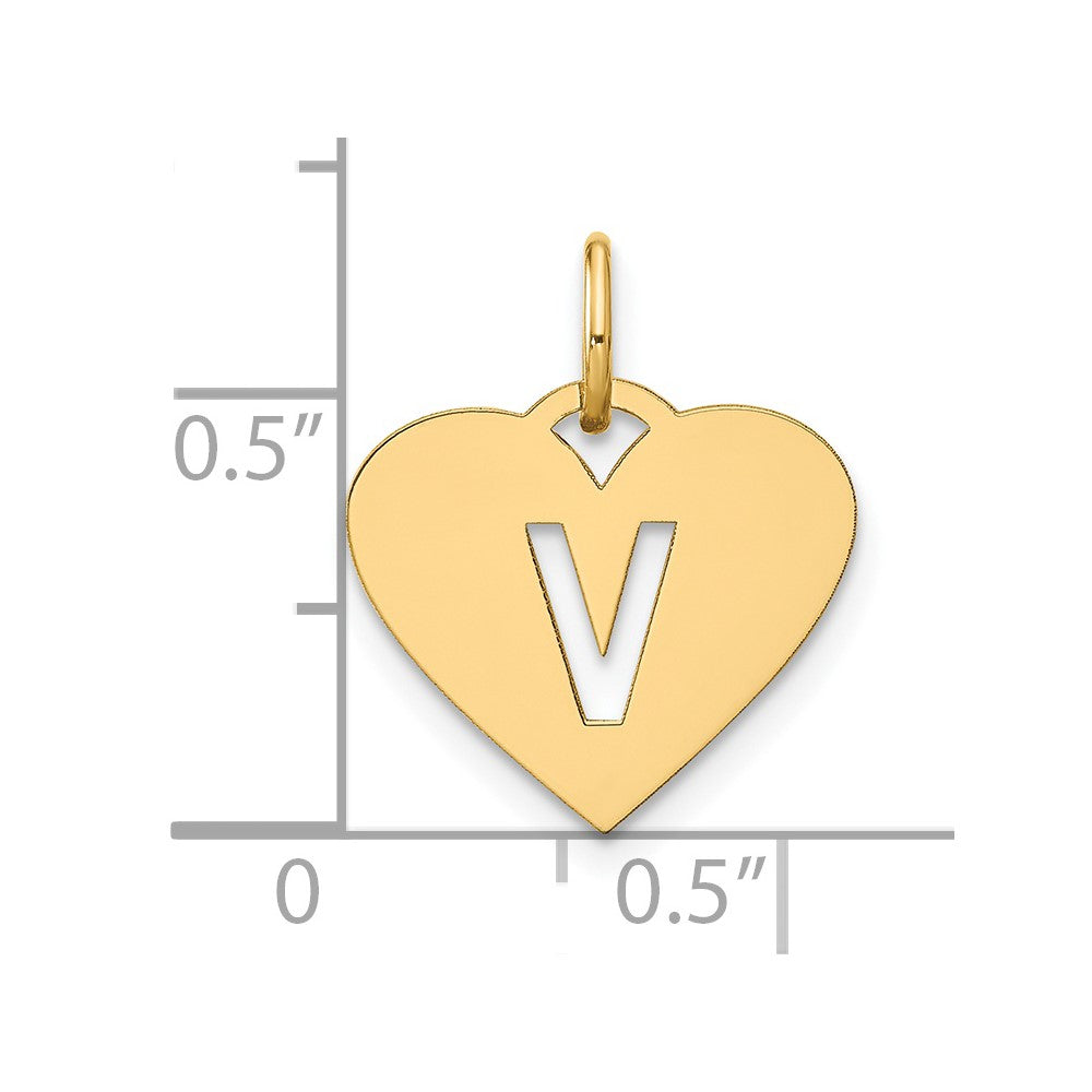 14K Gold Heart Pendant with Letter 'V' - Charlie & Co. Jewelry