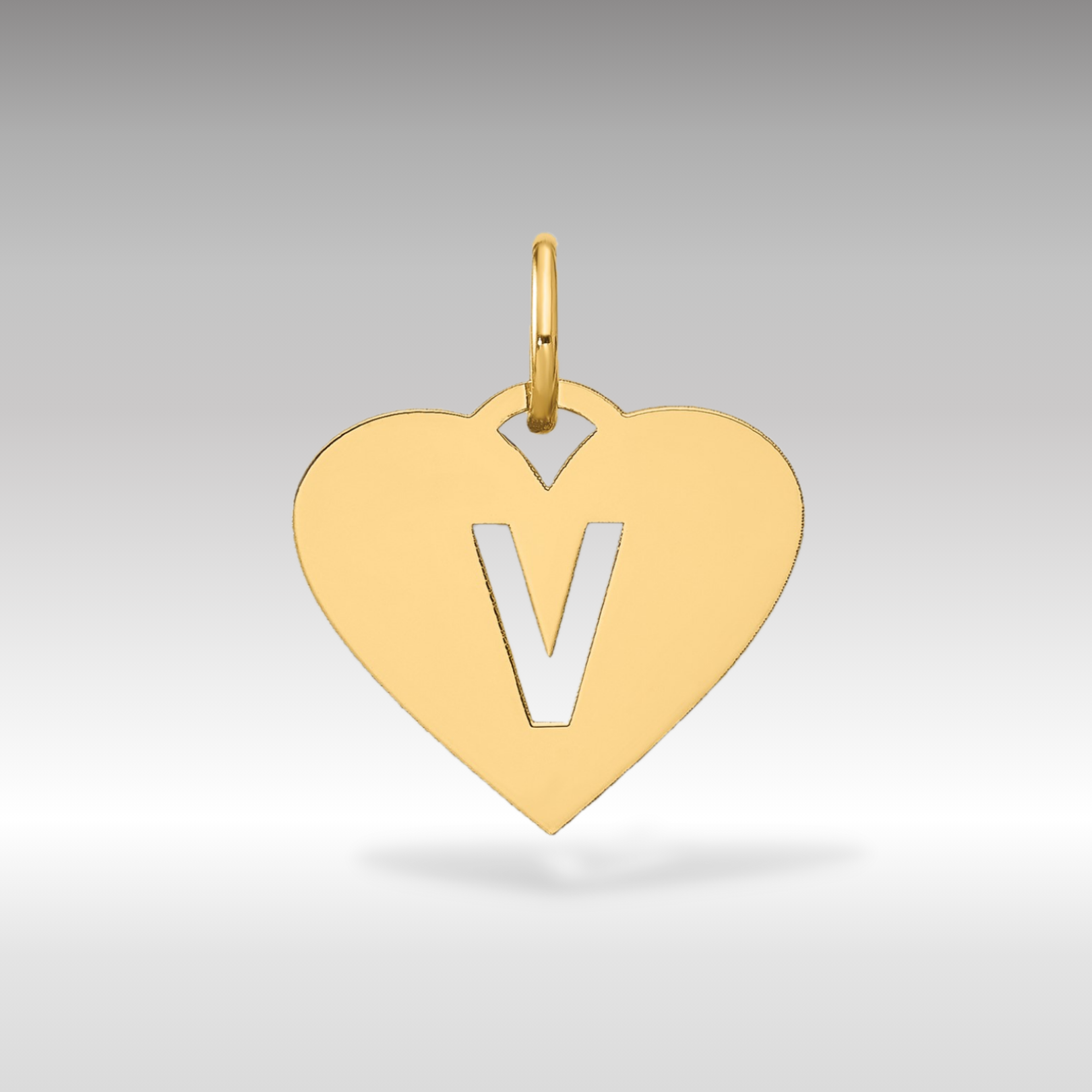 14K Gold Heart Pendant with Letter 'V' - Charlie & Co. Jewelry