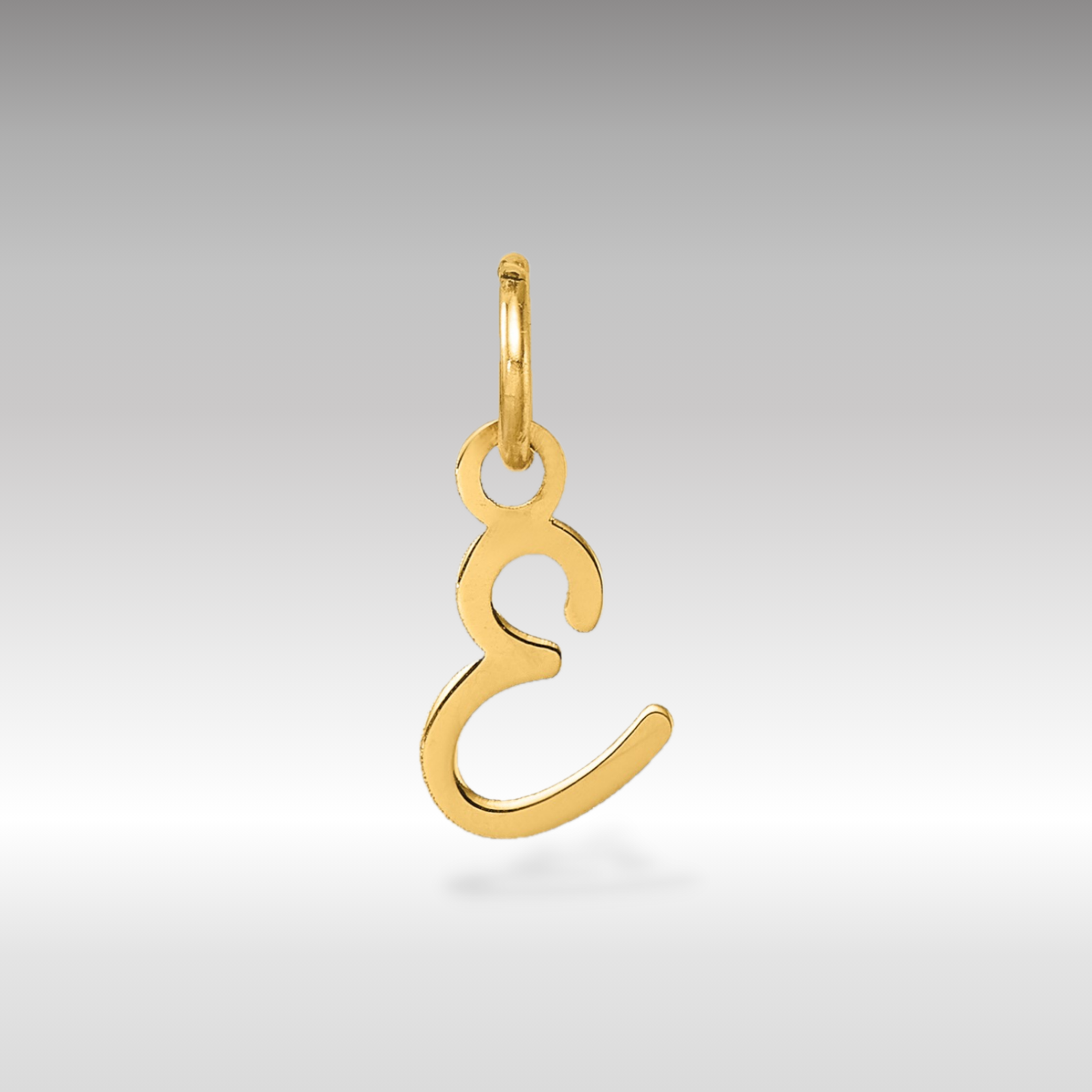 14K Gold Small Script Letter "E" Initial Pendant - Charlie & Co. Jewelry