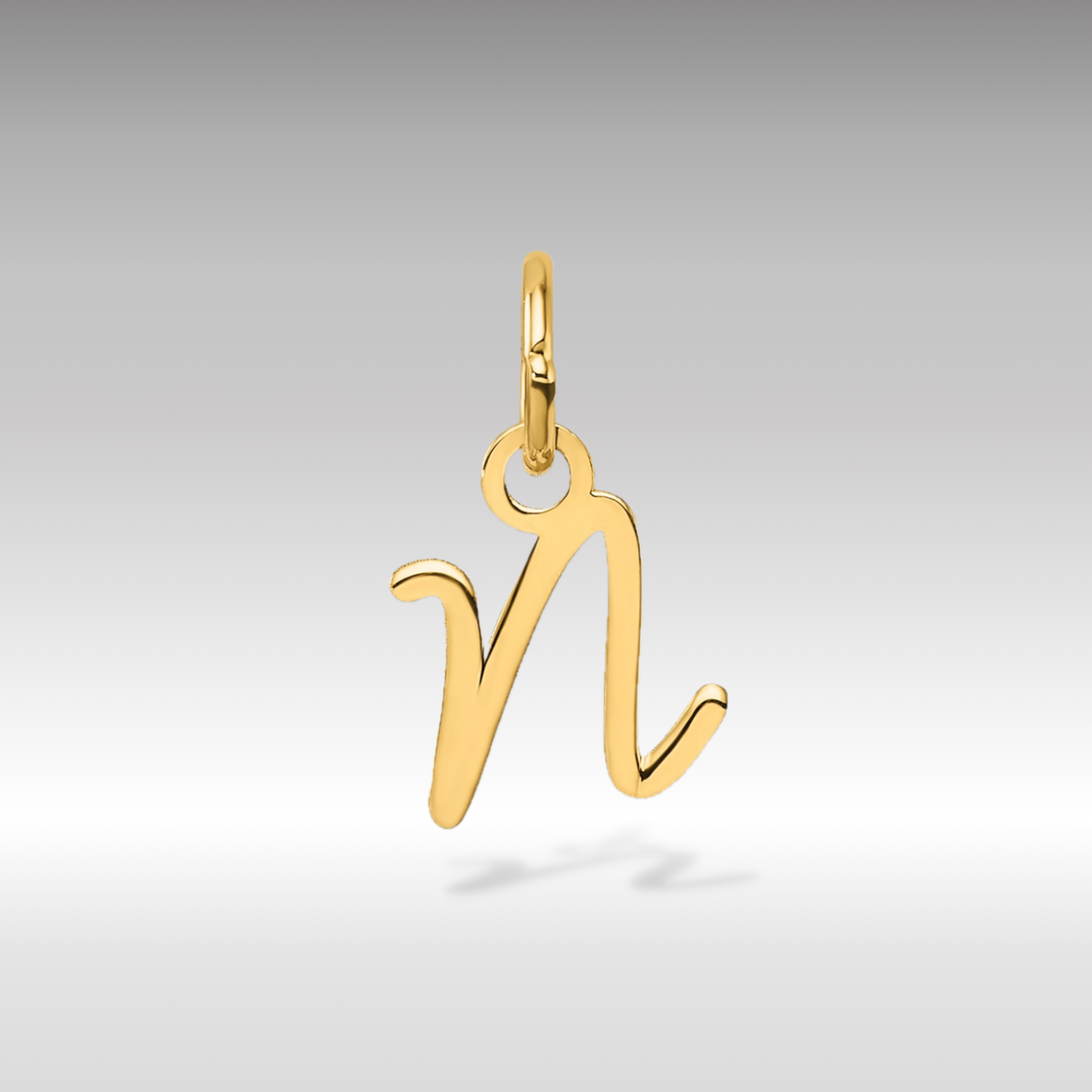 14K Gold Small Script Letter "N" Initial Pendant - Charlie & Co. Jewelry