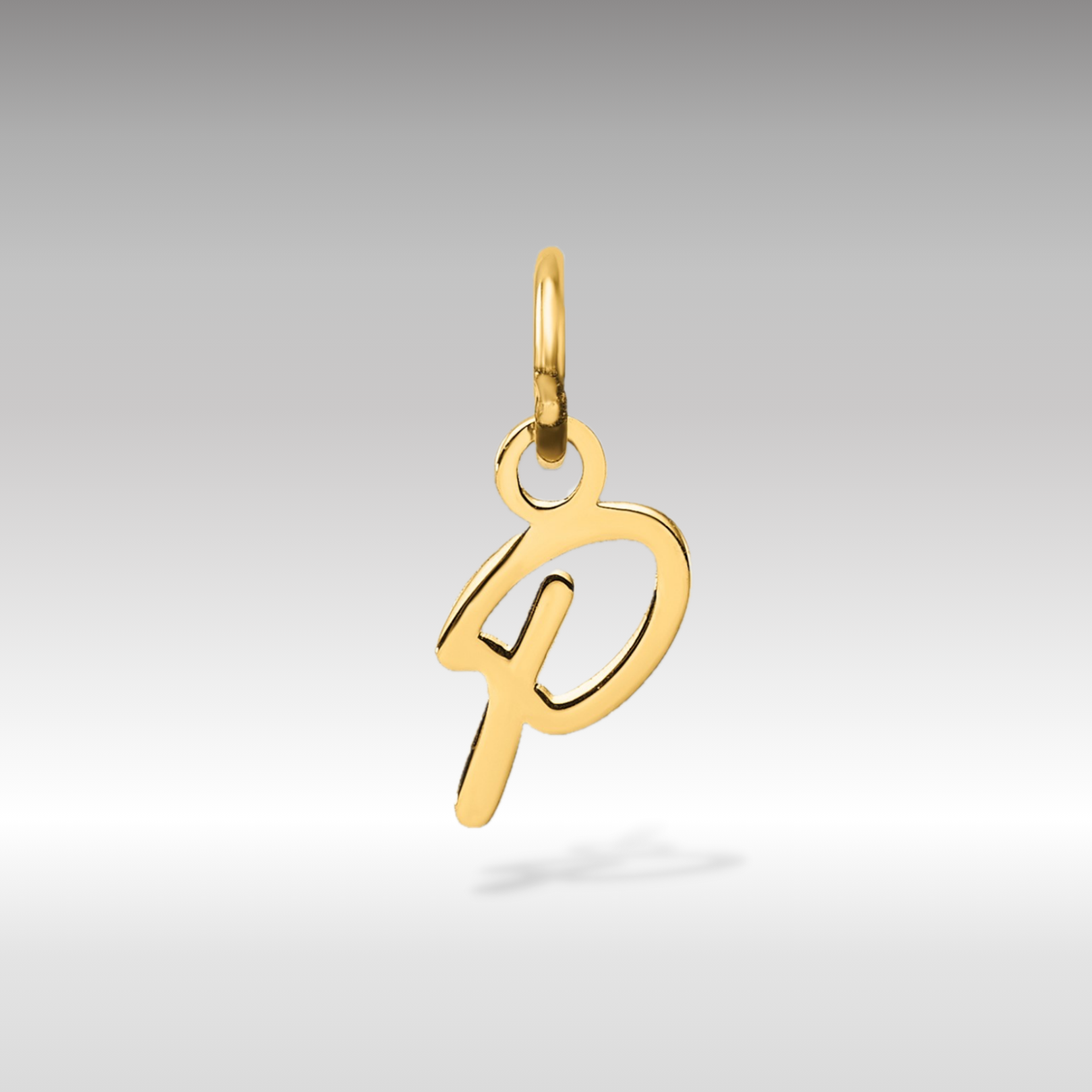 14K Gold Small Script Letter "P" Initial Pendant - Charlie & Co. Jewelry