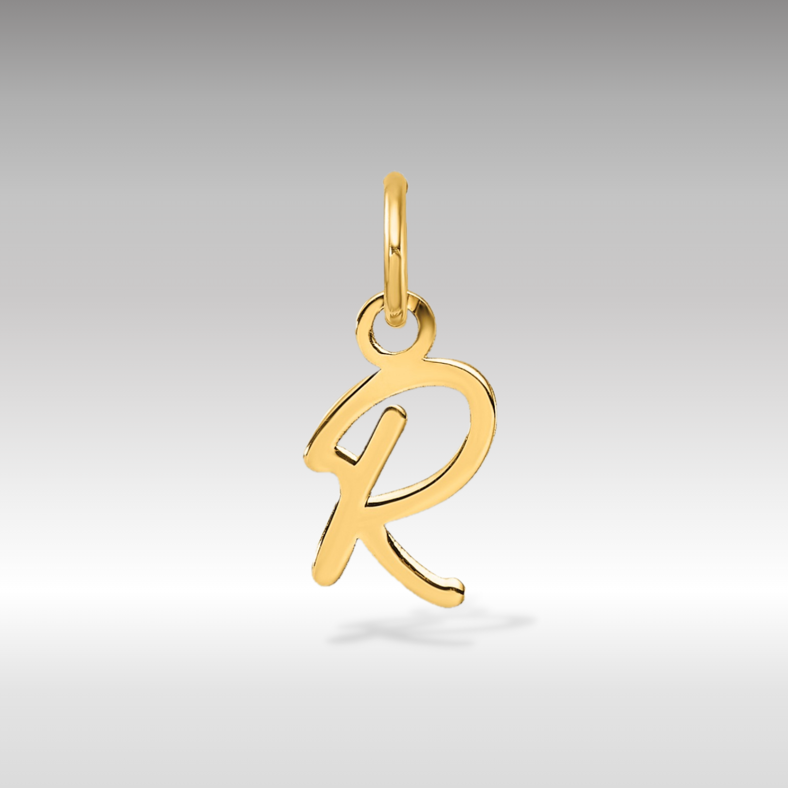14K Gold Small Script Letter "R" Initial Pendant - Charlie & Co. Jewelry