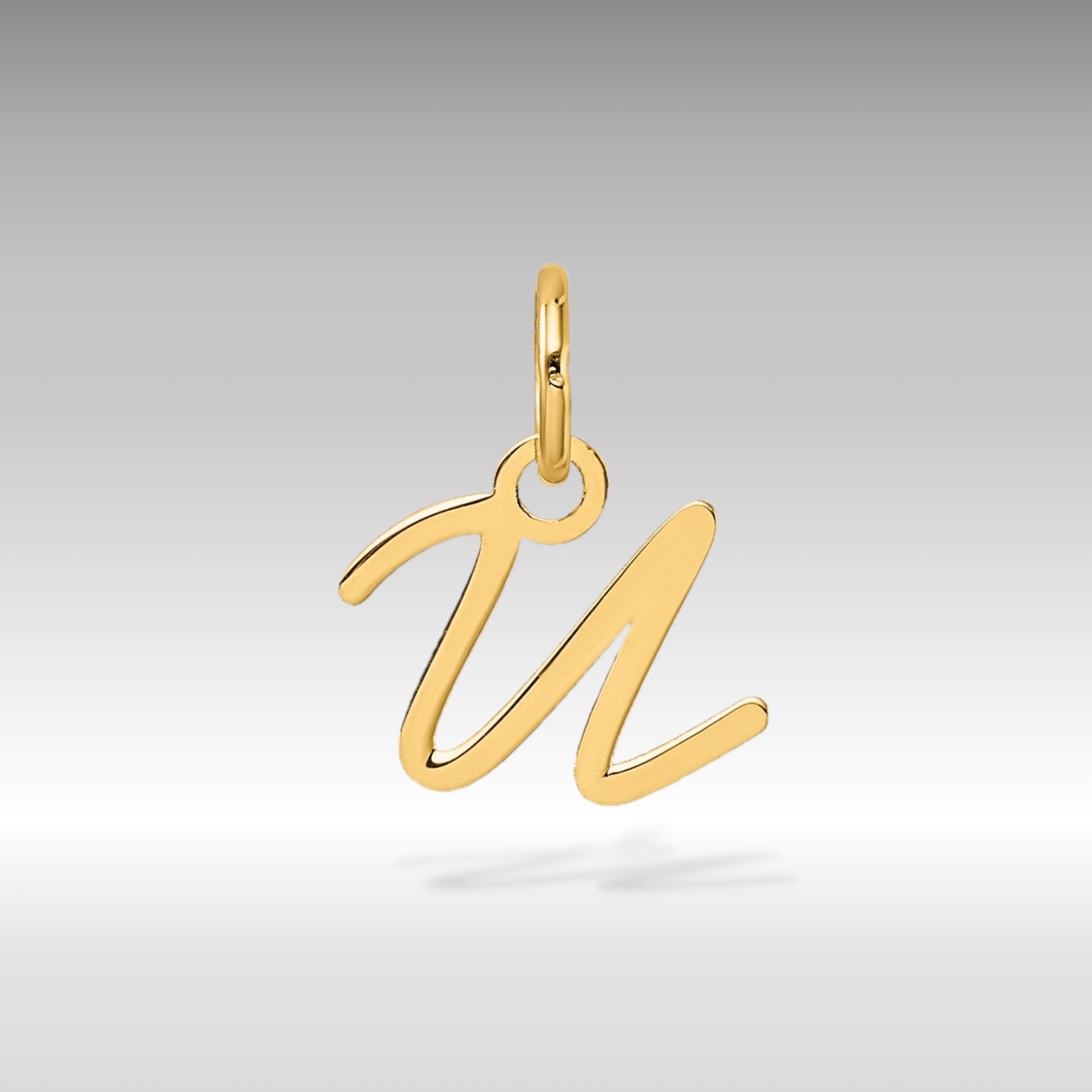 14K Gold Small Script Letter "U" Initial Pendant - Charlie & Co. Jewelry
