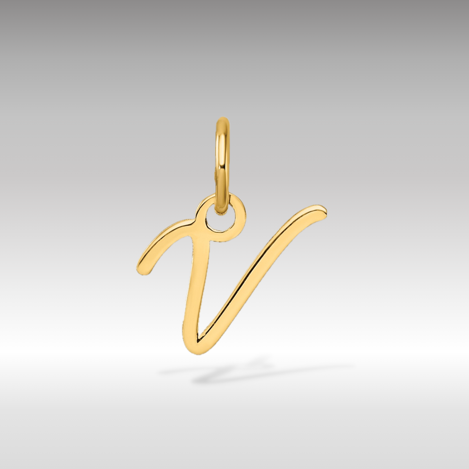 14K Gold Small Script Letter "V" Initial Pendant - Charlie & Co. Jewelry