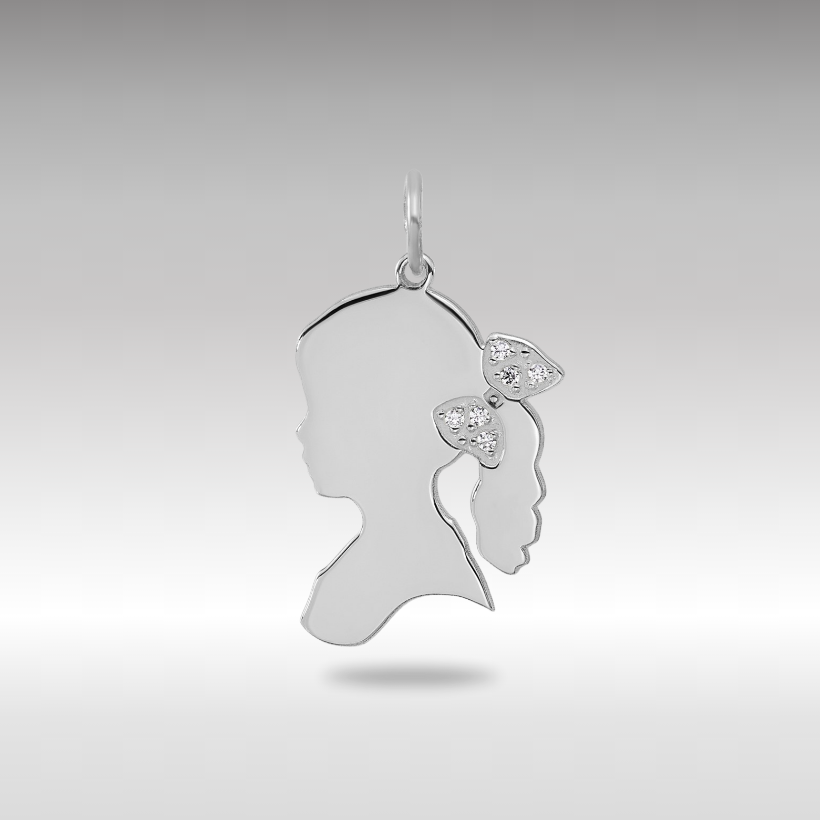 White Gold Girls Silhouette with Diamond Bow Charm - Model XNA1475W - Charlie & Co. Jewelry