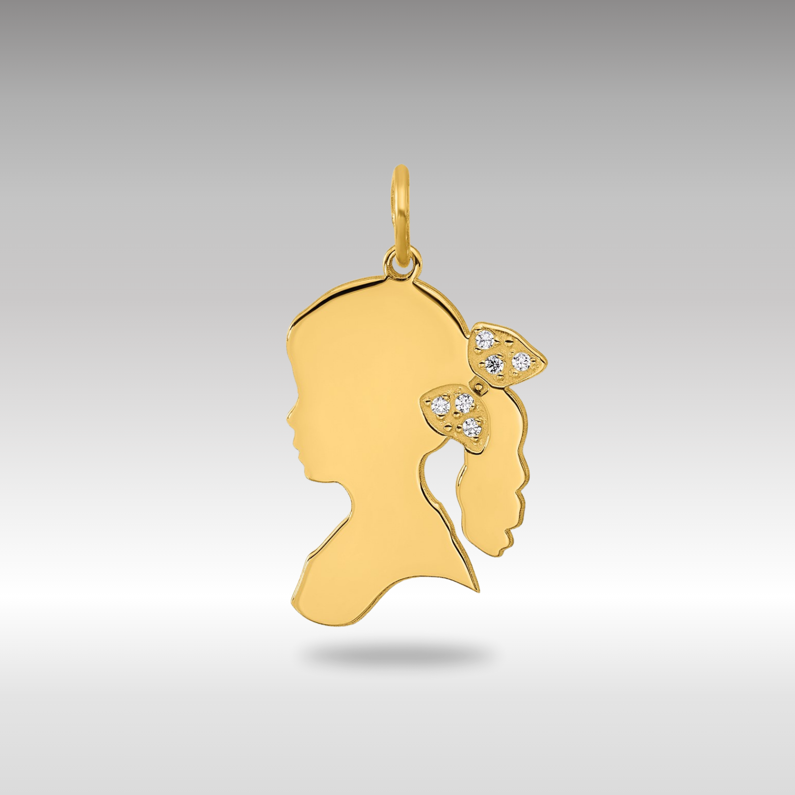 Gold Girls Silhouette with Diamond Bow Charm Necklace - Model XNA1475Y - Charlie & Co. Jewelry