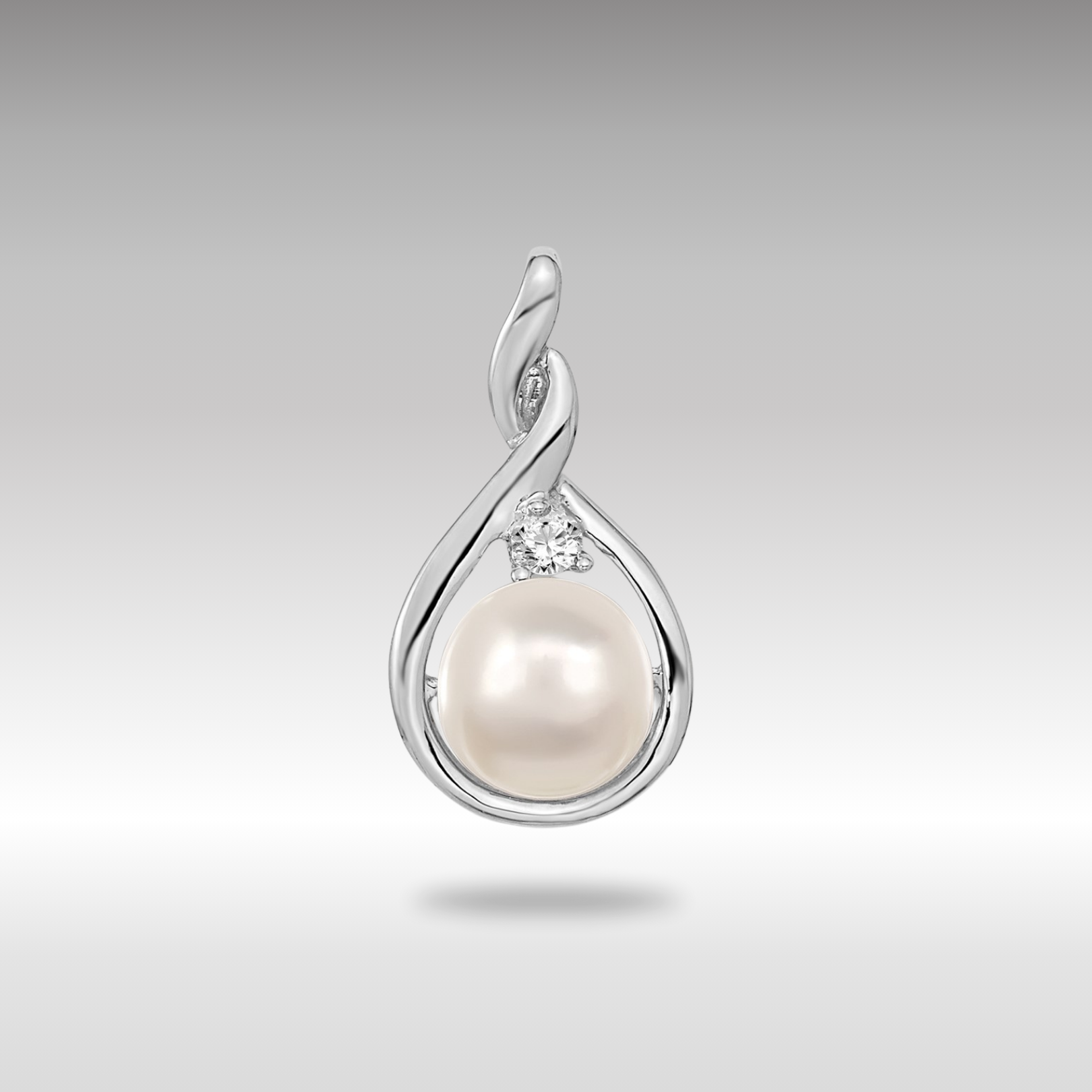 White Gold 7mm White Round FW Cultured Pearl and AA Diamond Pendant - Model XP246WPL/AA - Charlie & Co. Jewelry