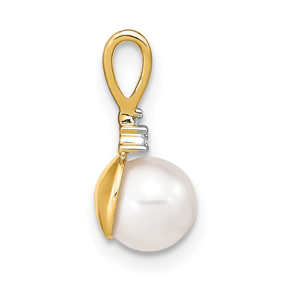 Gold 6-7mm White Round FW Cultured Pearl and Diamond Pendant - Model XP4154 - Charlie & Co. Jewelry