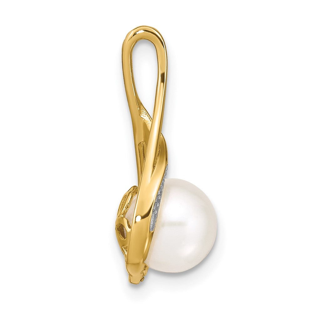 Gold 7-8mm White Round FW Cultured Pearl and Diamond Pendant - Model XP4156 - Charlie & Co. Jewelry