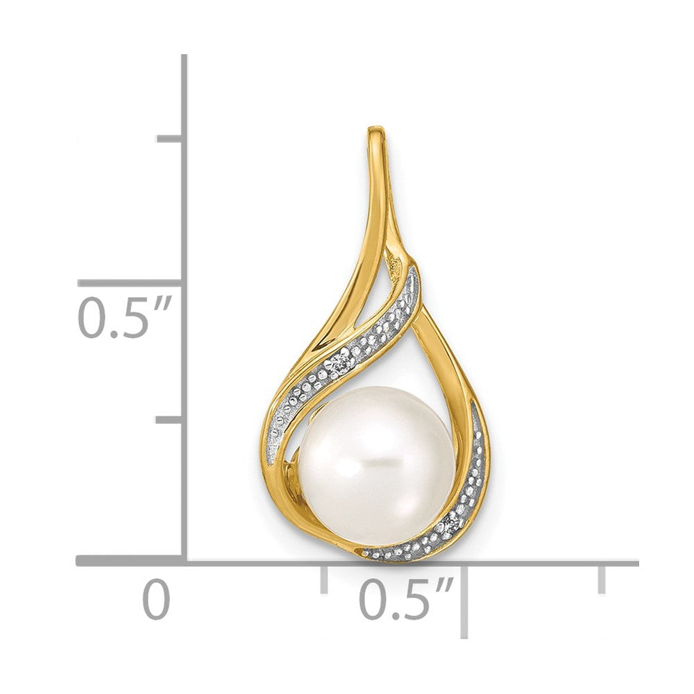 Gold 7-8mm White Round FW Cultured Pearl and Diamond Pendant - Model XP4156 - Charlie & Co. Jewelry