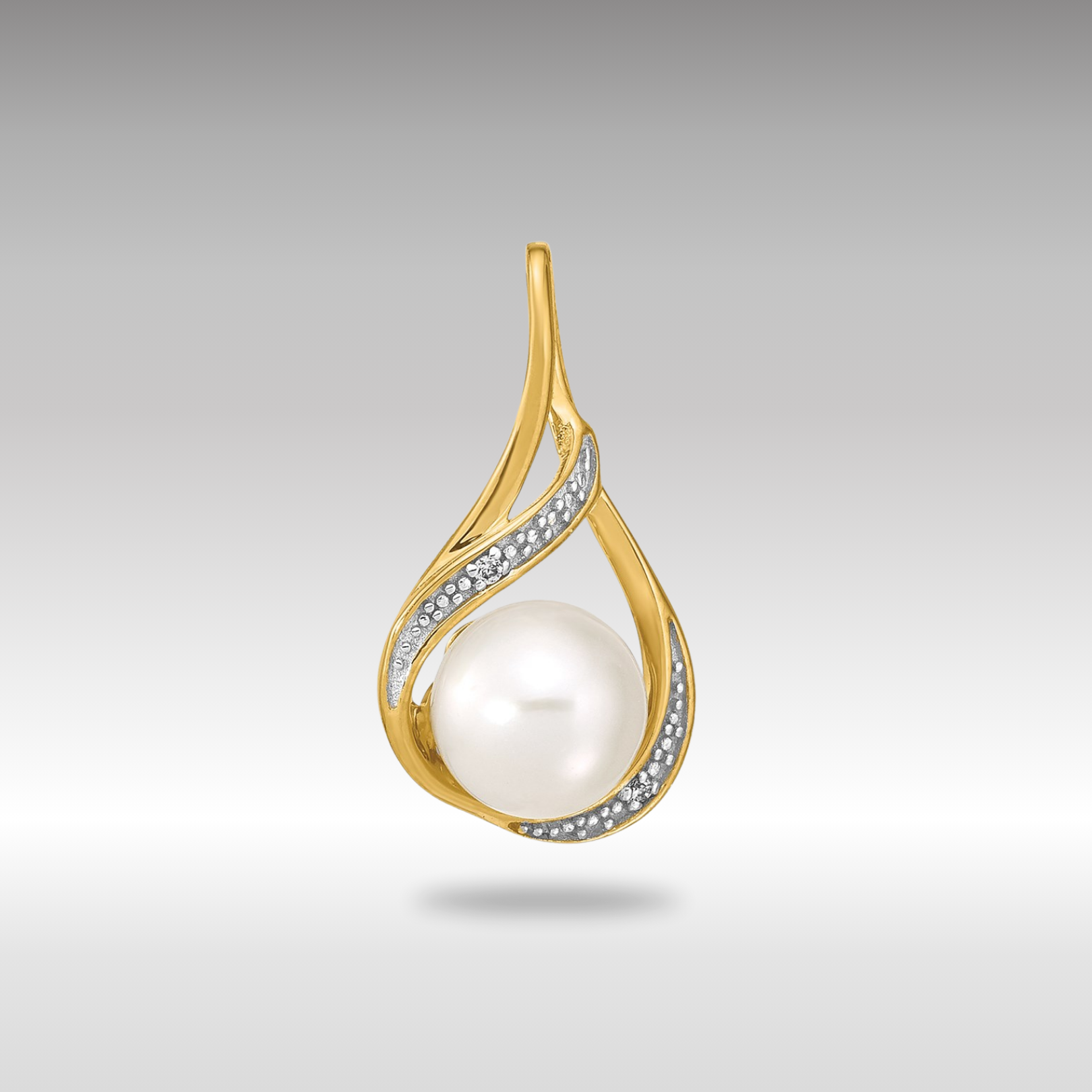 Gold 7-8mm White Round FW Cultured Pearl and Diamond Pendant - Model XP4156 - Charlie & Co. Jewelry