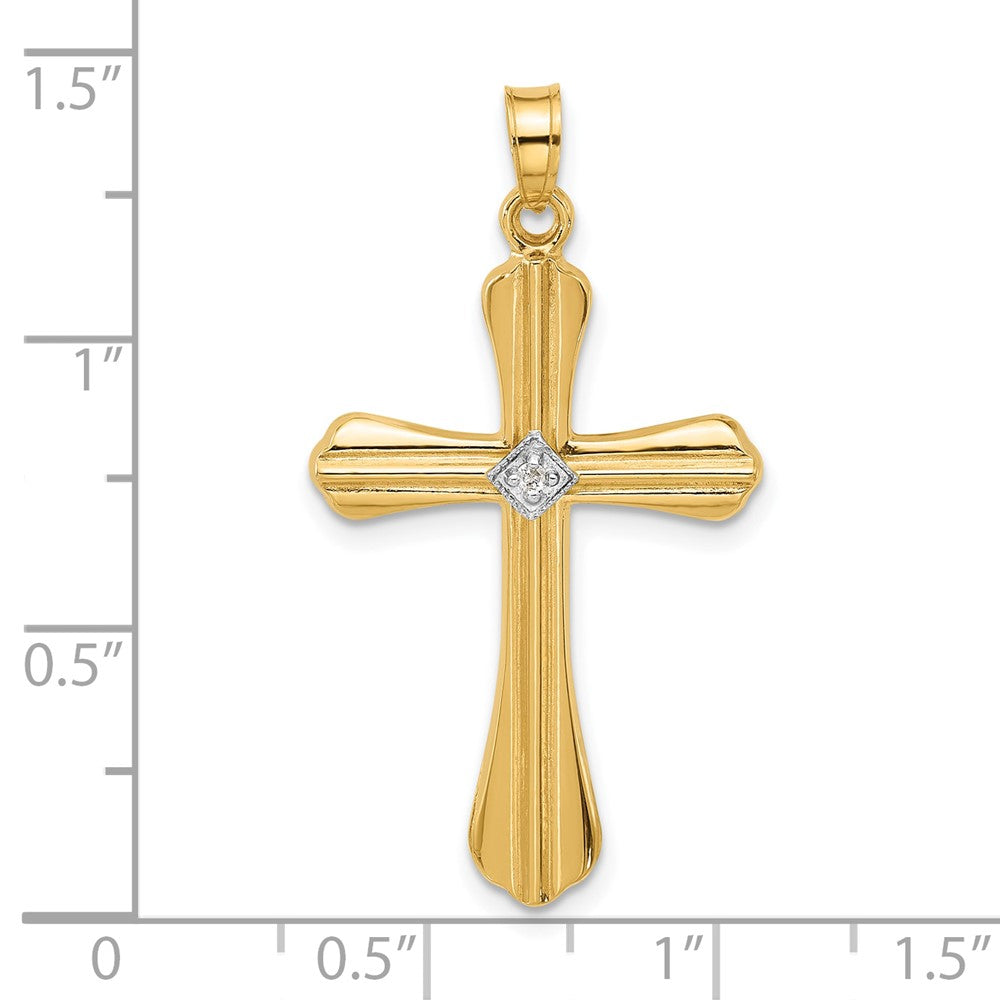 Gold Polished and Grooved Hollow Diamond Cross Pendant - Model XP5308A - Charlie & Co. Jewelry