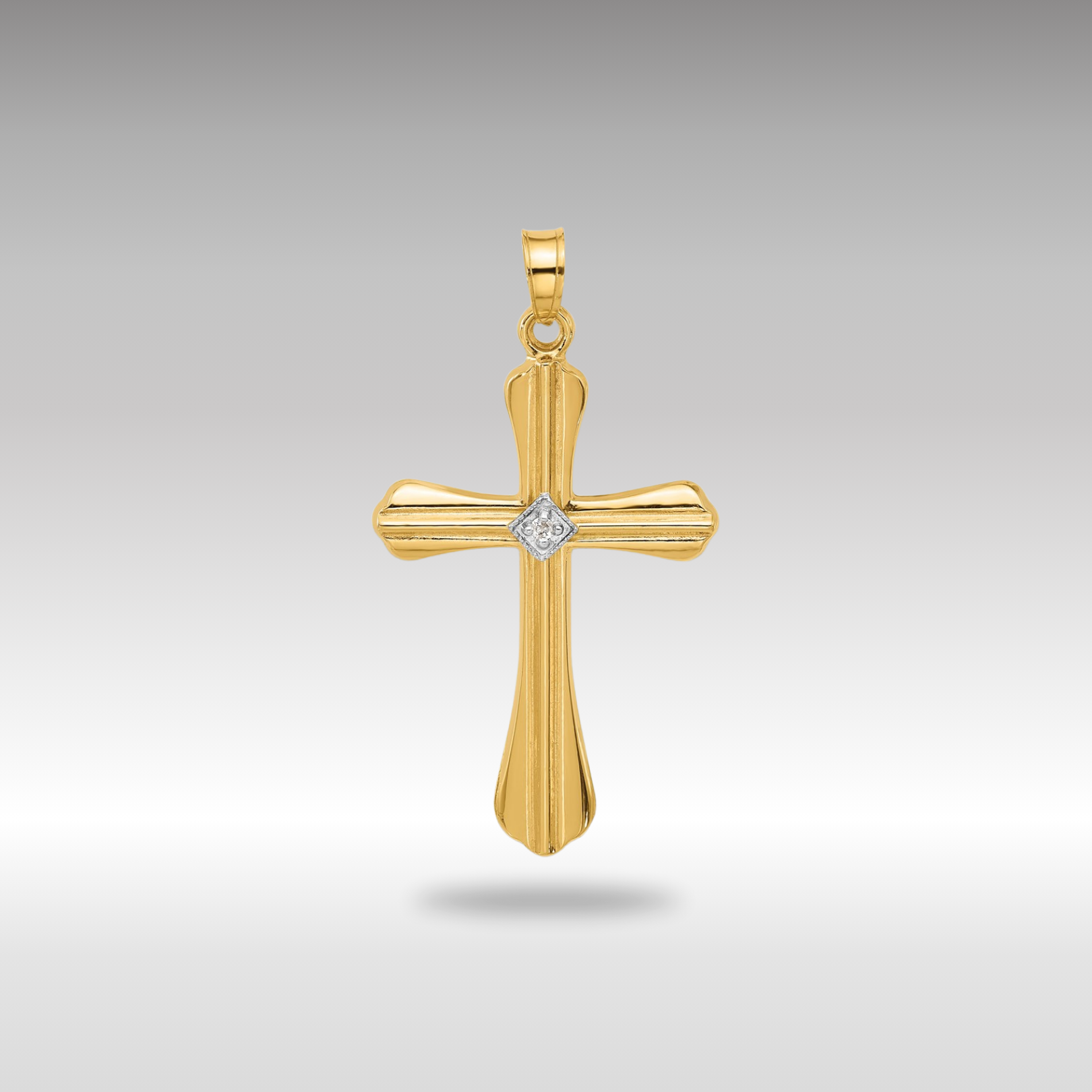 Gold Polished and Grooved Hollow Diamond Cross Pendant - Model XP5308A - Charlie & Co. Jewelry