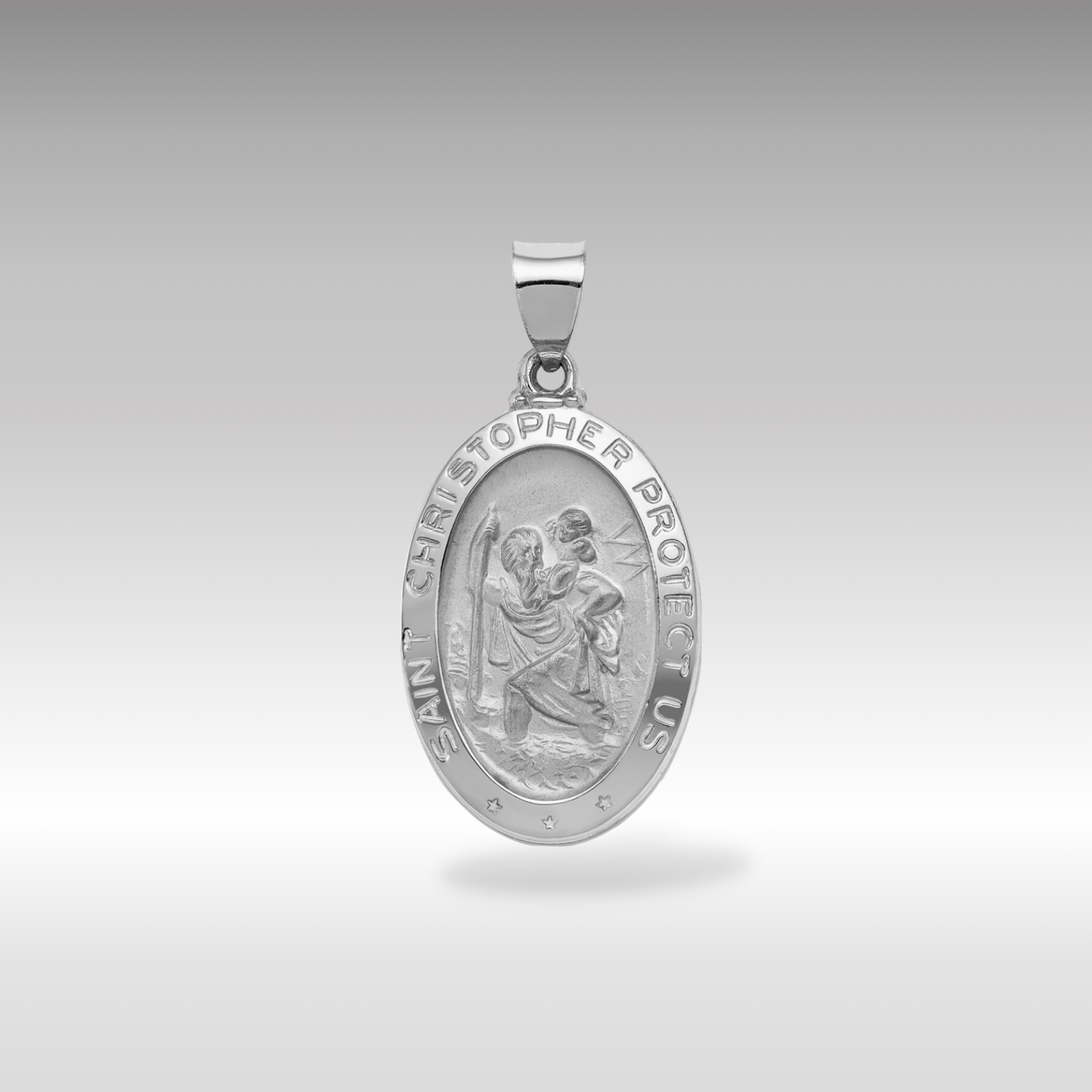 14K White Gold Large St Christopher Hollow Medal Pendant - Charlie & Co. Jewelry