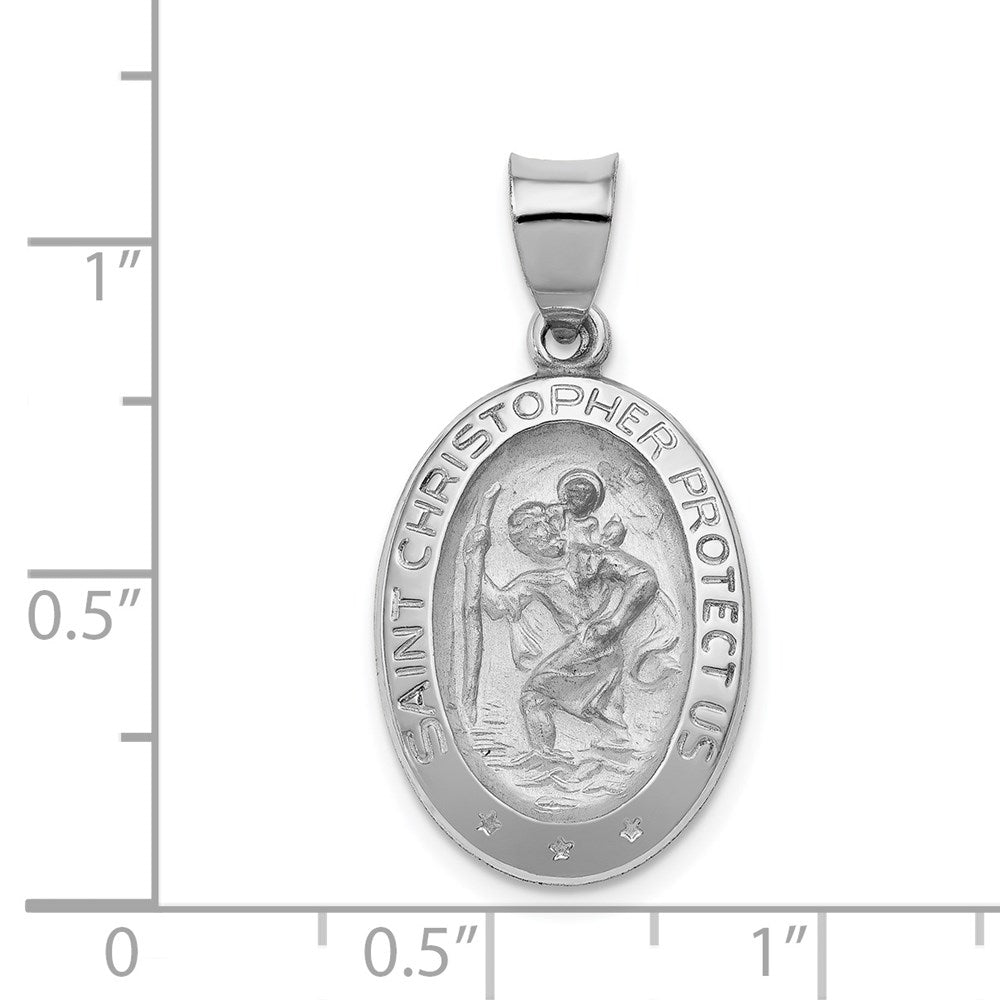 14K White Gold St Christopher Oval Medal Pendant - Charlie & Co. Jewelry