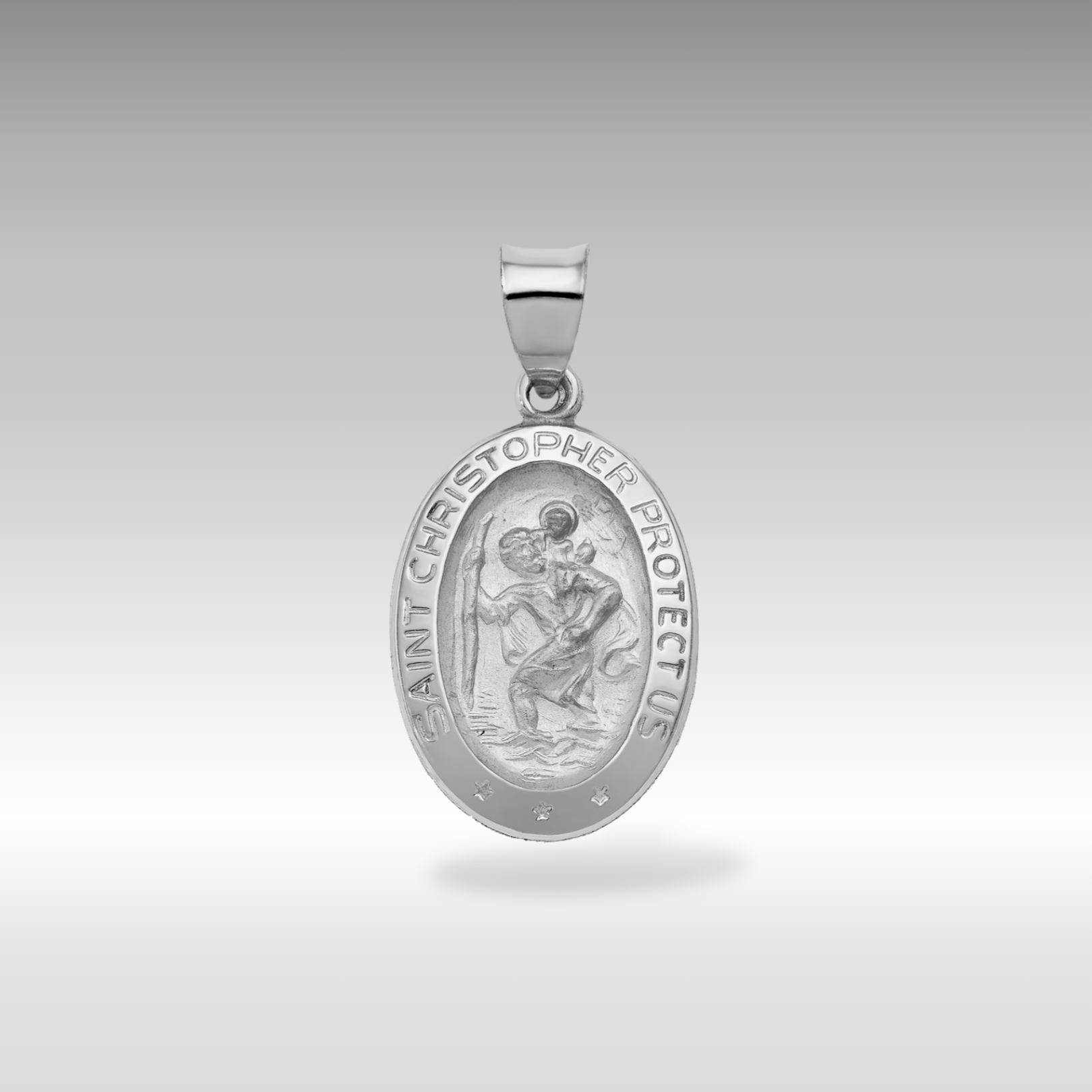 14K White Gold St Christopher Oval Medal Pendant - Charlie & Co. Jewelry