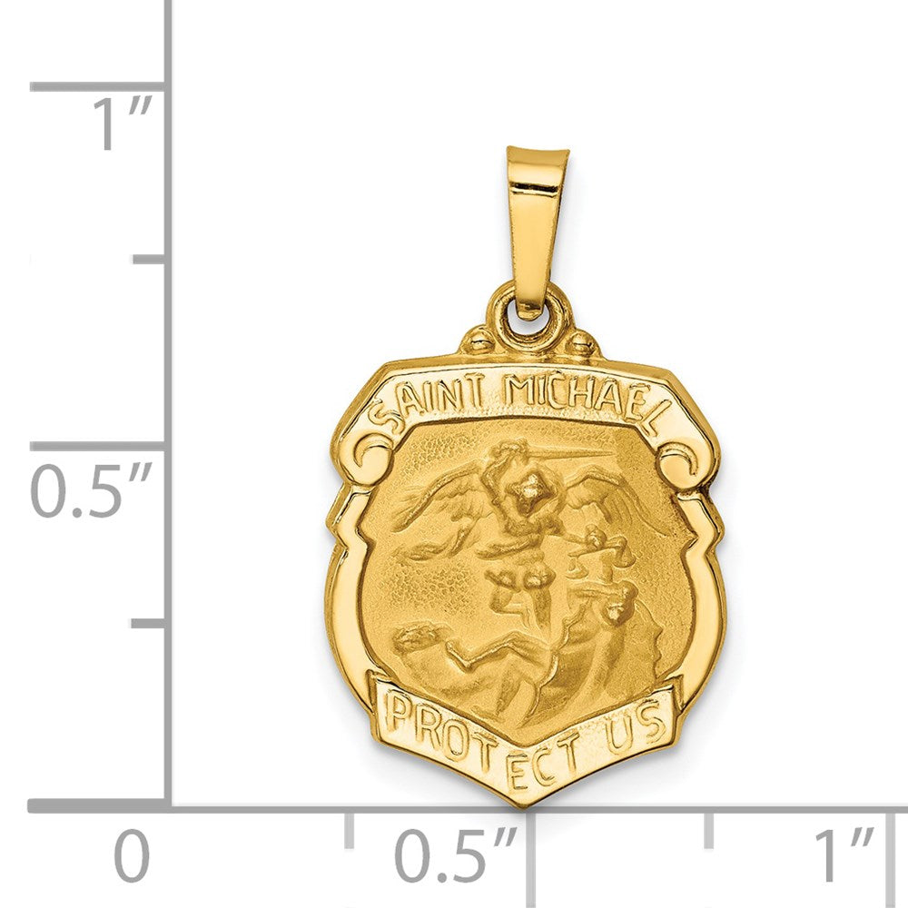 14K Yellow Gold St. Michael Badge Medal Pendant - Charlie & Co. Jewelry