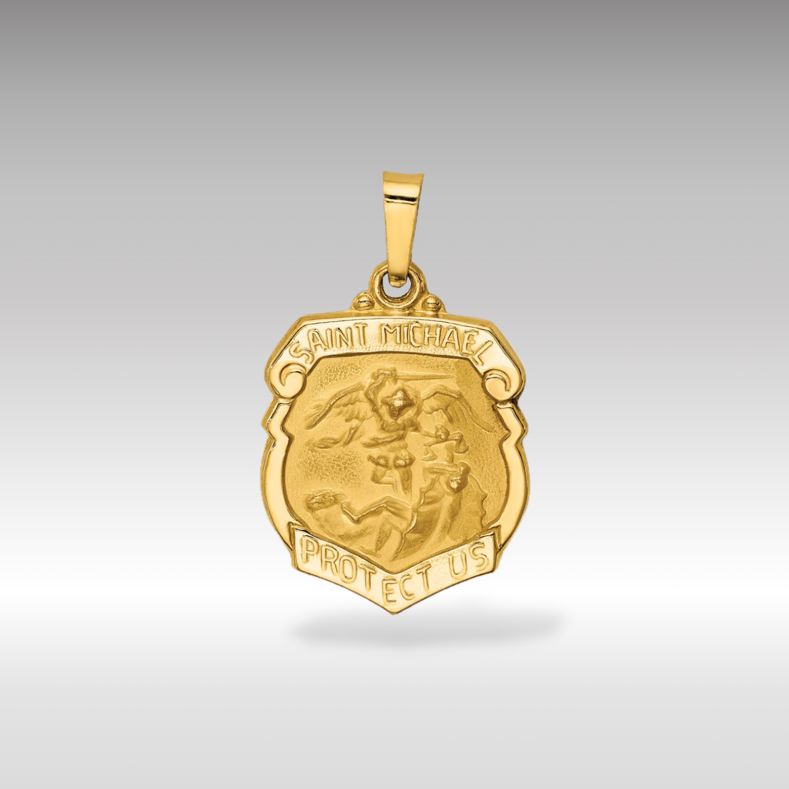 14K Yellow Gold St. Michael Badge Medal Pendant - Charlie & Co. Jewelry