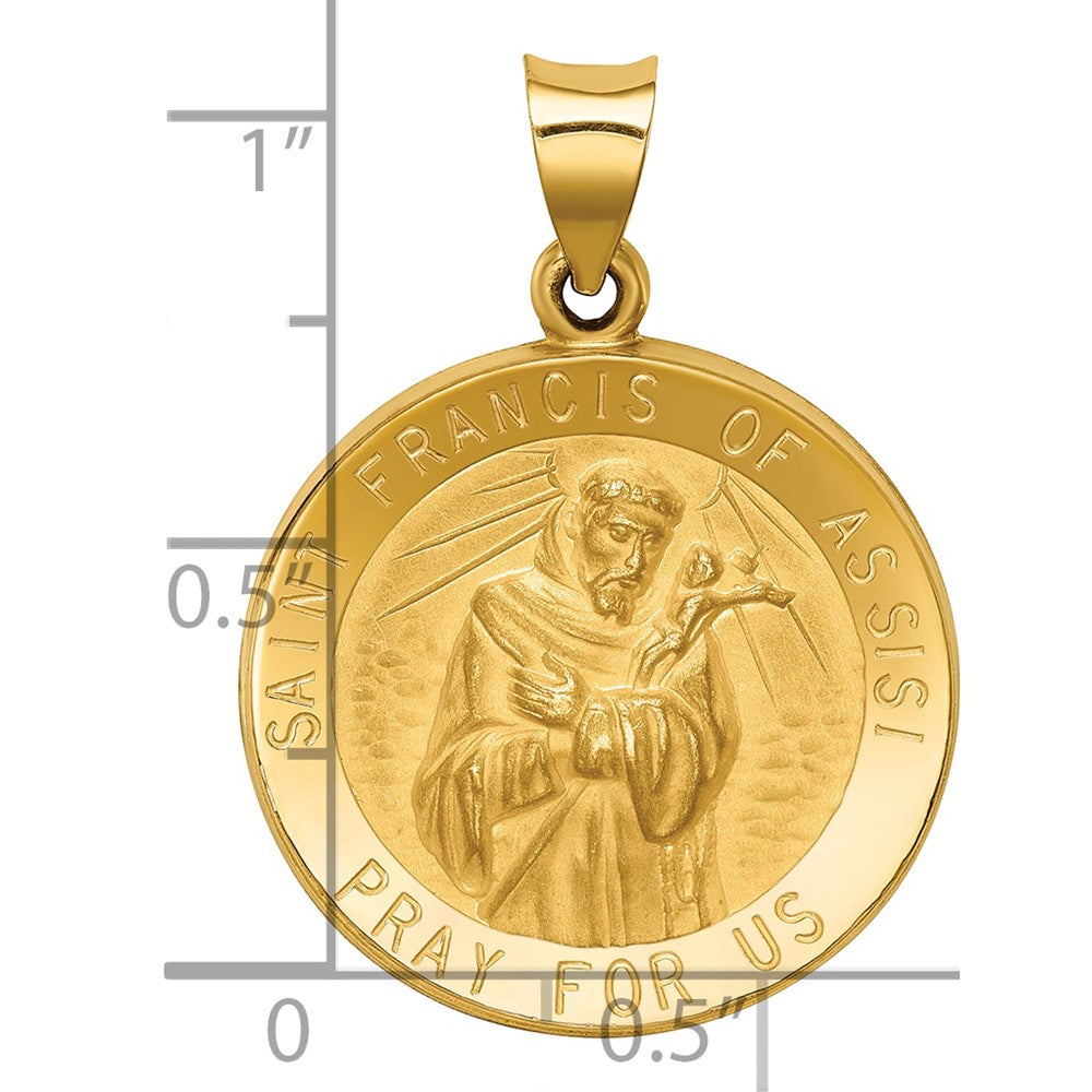 Charlie & Co Jewelry | 14k Polished And Satin St Francis Of Assisi Medal Hollow Pendant - Model XR1325