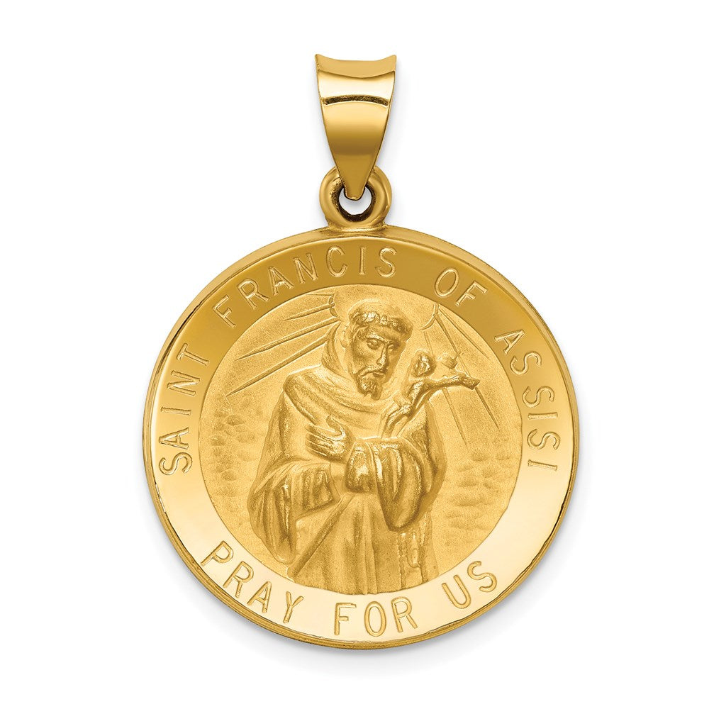 Charlie & Co Jewelry | 14k Polished And Satin St Francis Of Assisi Medal Hollow Pendant - Model XR1325