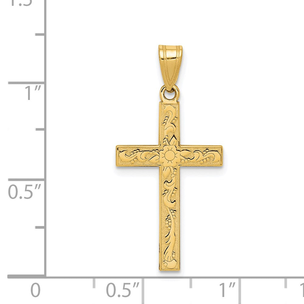 Charlie & Co Jewelry | 14k Etched Floral Cross Pendant - Model XR138