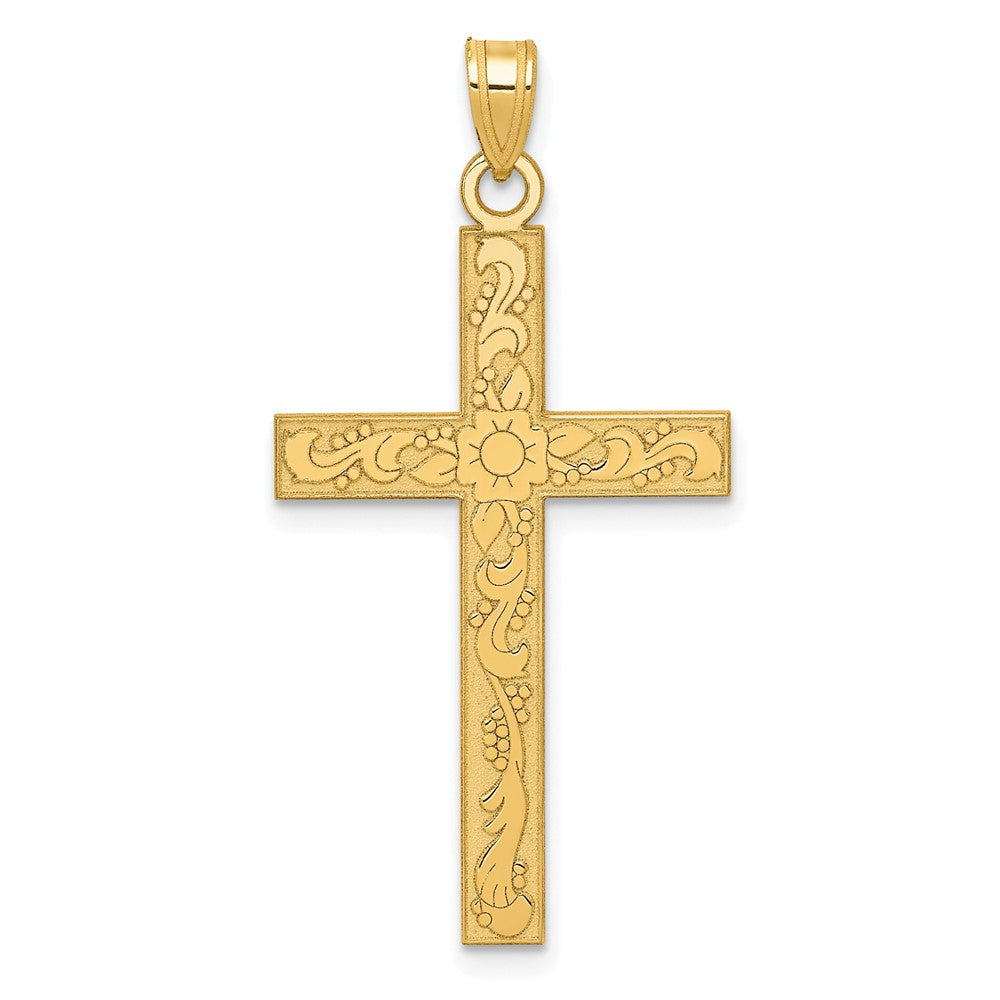 Charlie & Co Jewelry | 14k Etched Floral Cross Pendant - Model XR139