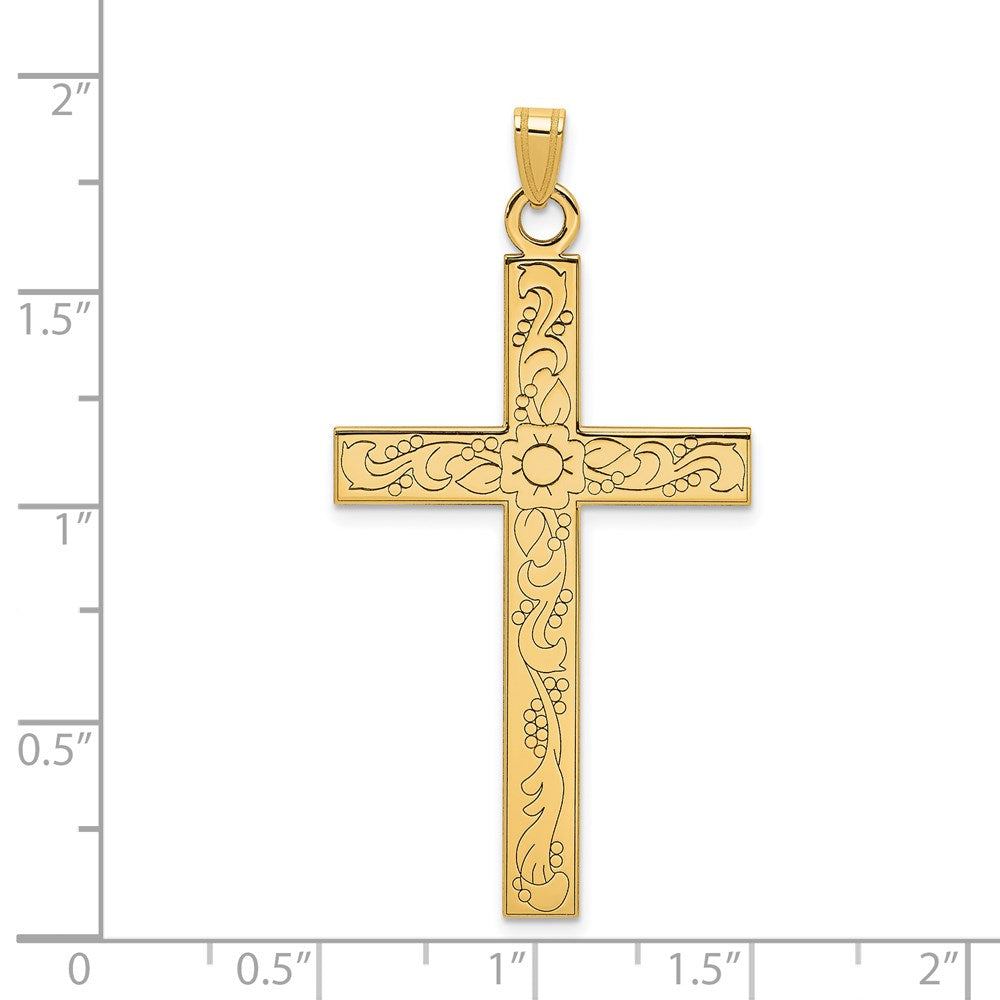 Charlie & Co Jewelry | 14k Etched Floral Design Cross Pendant - Model XR140