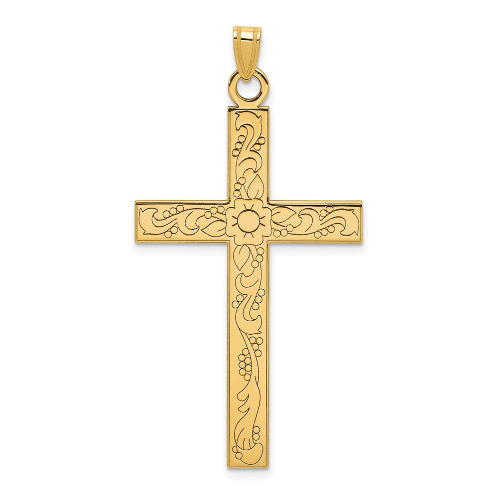 Charlie & Co Jewelry | 14k Etched Floral Design Cross Pendant - Model XR140