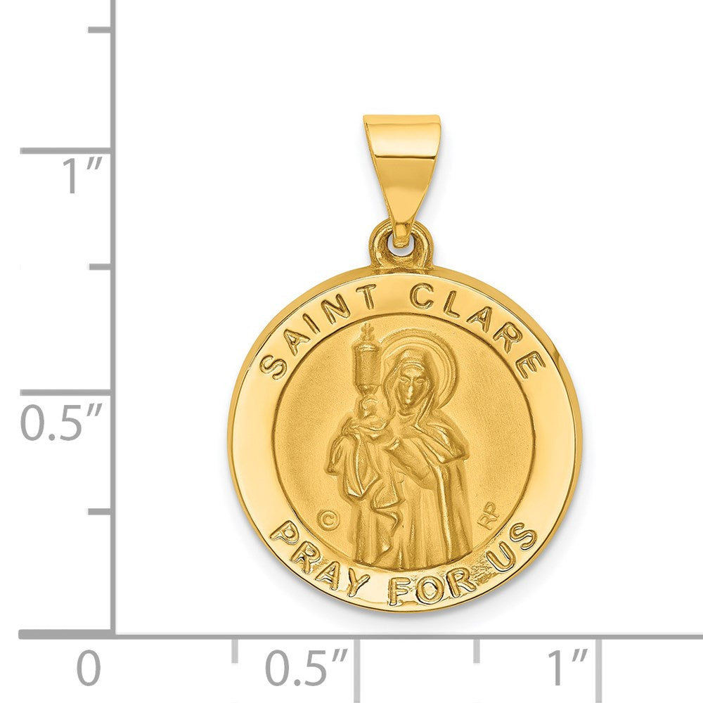 14K Gold St. Clare Hollow Medal Pendant - Charlie & Co. Jewelry