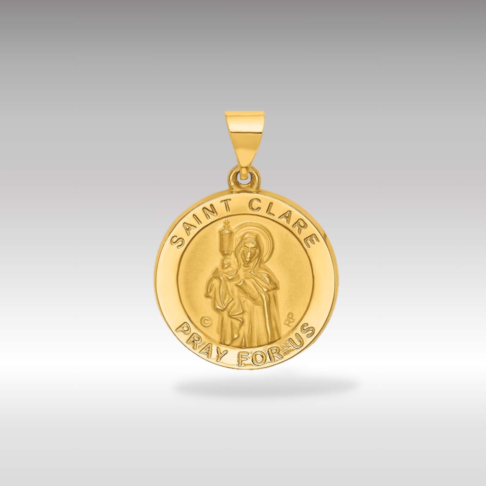 14K Gold St. Clare Hollow Medal Pendant - Charlie & Co. Jewelry