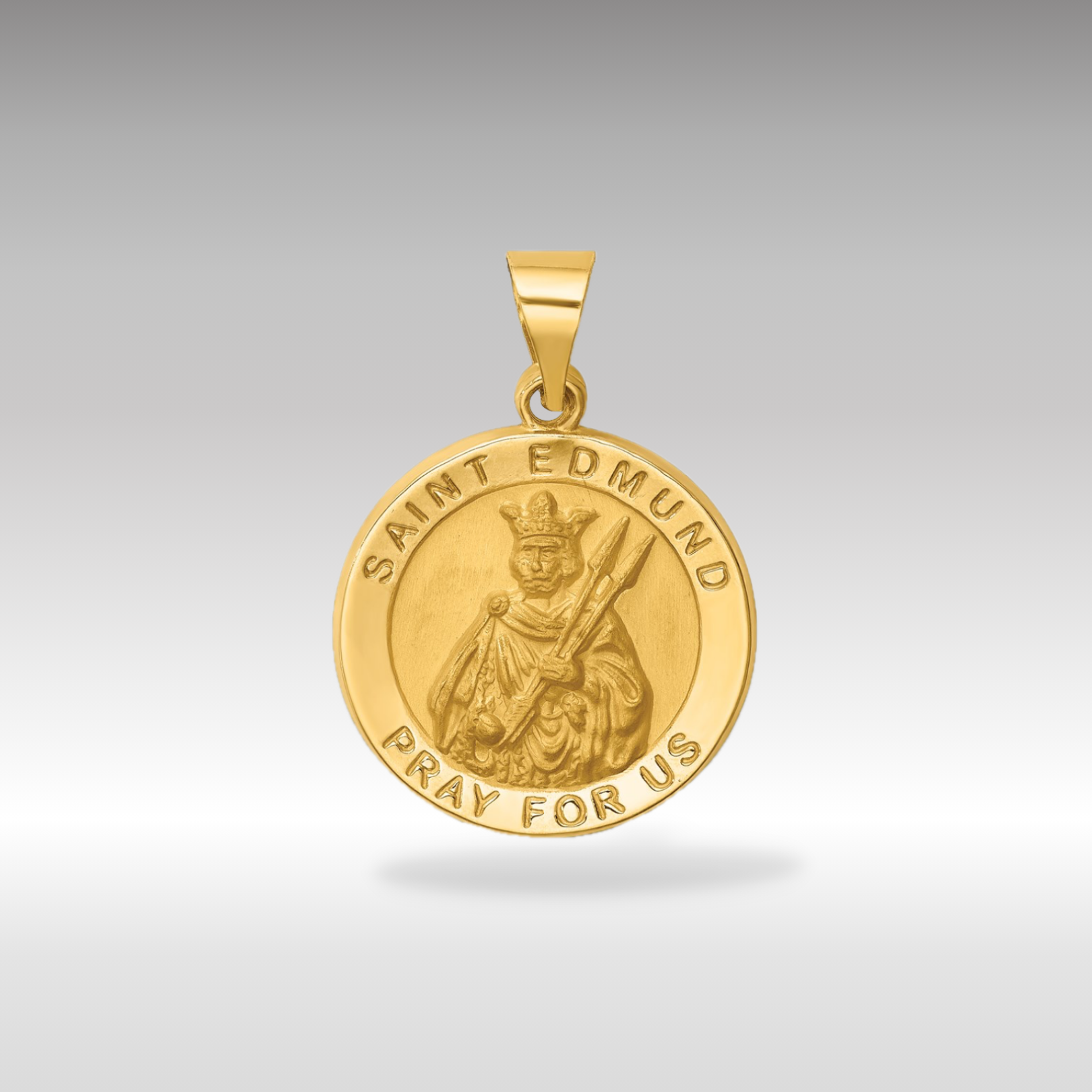 14K Gold Round St. Edmund Medal Hollow Pendant - Charlie & Co. Jewelry