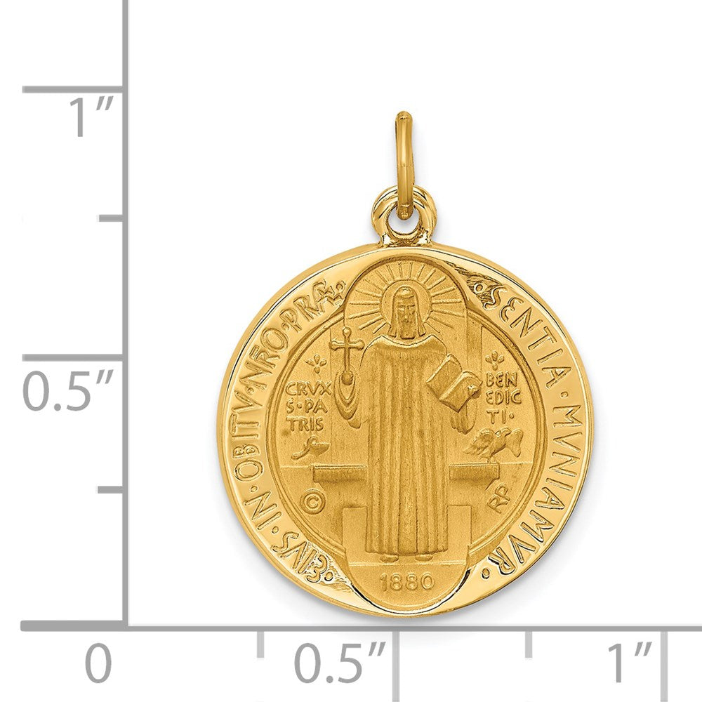 14K Yellow Gold Reversible Round St. Benedict Medal Pendant - Charlie & Co. Jewelry