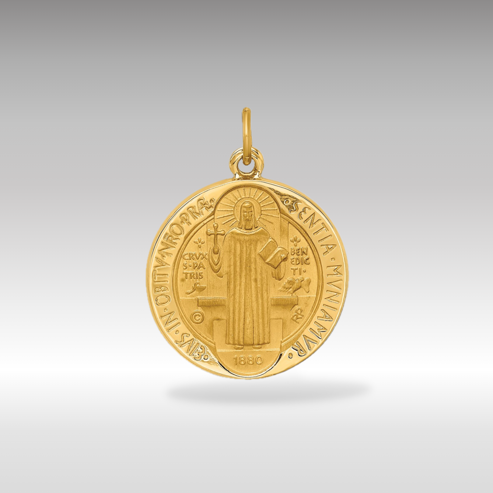 14K Yellow Gold Reversible Round St. Benedict Medal Pendant - Charlie & Co. Jewelry