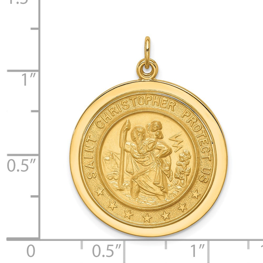 14K Gold Large Round Disc St. Christopher Medal Pendant - Charlie & Co. Jewelry