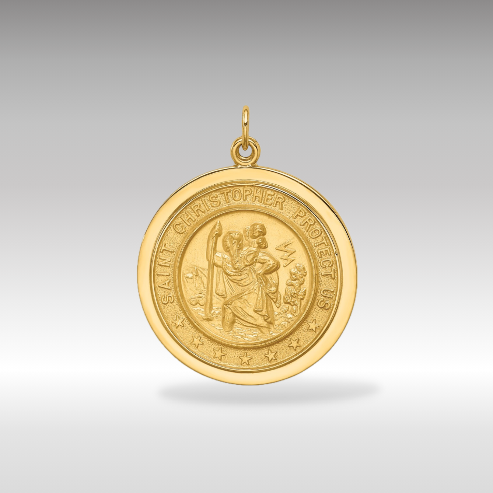 14K Gold Large Round Disc St. Christopher Medal Pendant - Charlie & Co. Jewelry