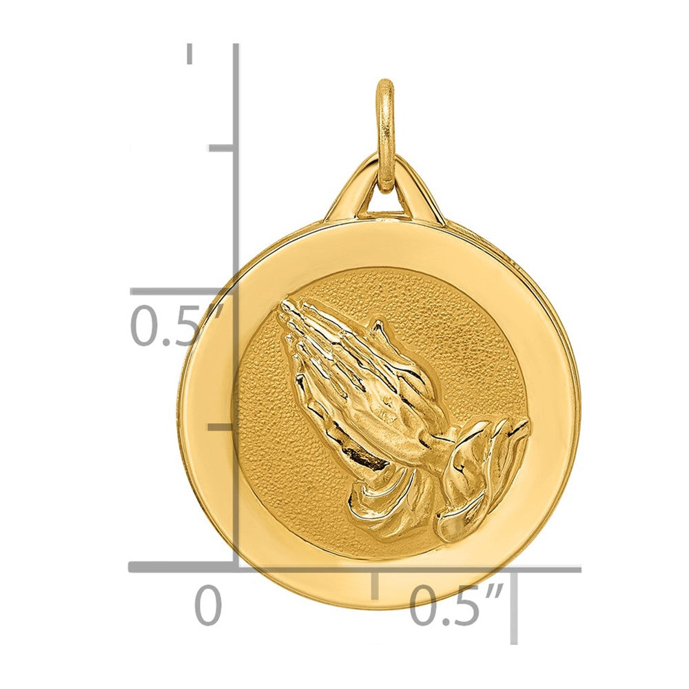 Charlie & Co Jewelry | 14k Polished And Satin Solid Praying Hands Disc Pendant - Model XR1949