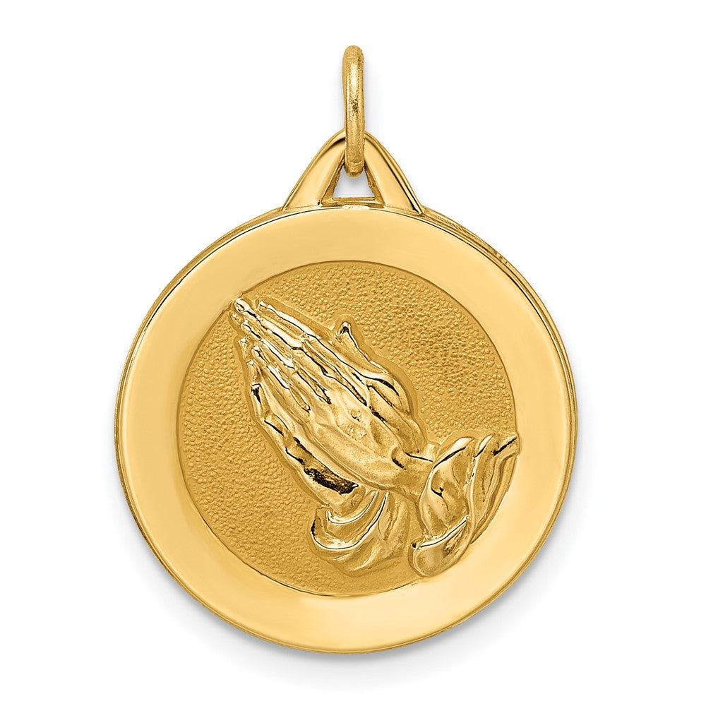Charlie & Co Jewelry | 14k Polished And Satin Solid Praying Hands Disc Pendant - Model XR1949