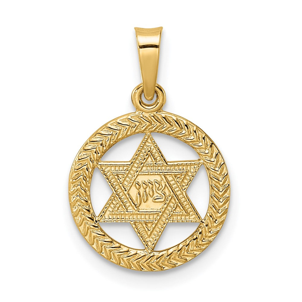 Charlie & Co Jewelry | 14k Polished And Textured Solid Star Of David In Frame Pendant - Model XR1967