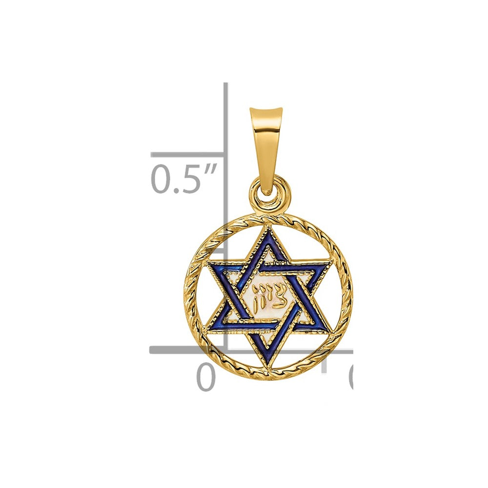 Charlie & Co Jewelry | 14k Polished Solid Enameled Star Of David In Frame Pendant - Model XR1969