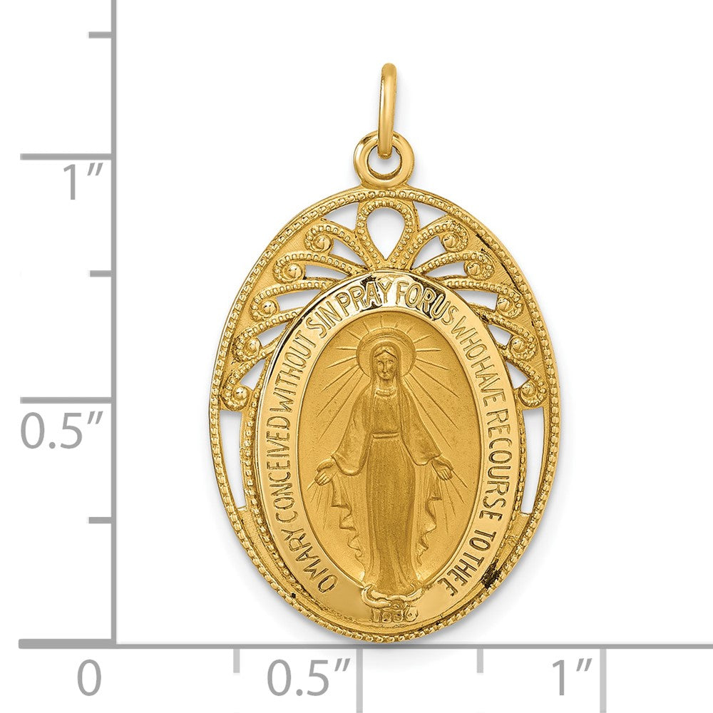 Charlie & Co Jewelry | 14k Polished And Satin Miraculous Medal In Frame Oval Pendant - Model XR2186