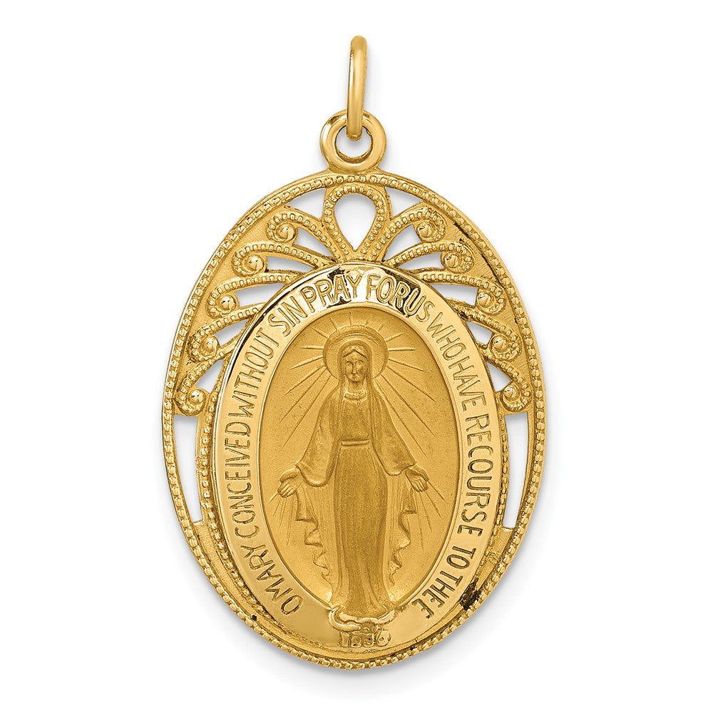 Charlie & Co Jewelry | 14k Polished And Satin Miraculous Medal In Frame Oval Pendant - Model XR2186